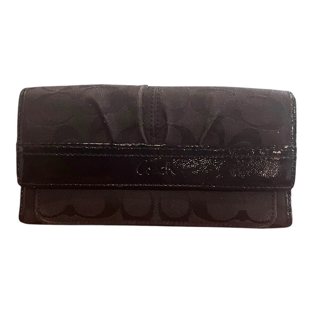 Coach SoHo Signature Jacquard Canvas And‎ Leather Pleated Black Envelope Clutch